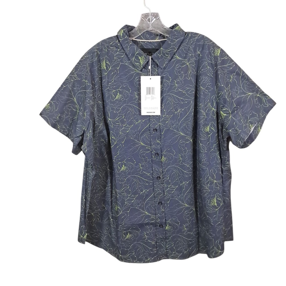 Wildfang The Essential Button-Up Blue Short Sleeve Blouse Size 2X Peony Navy